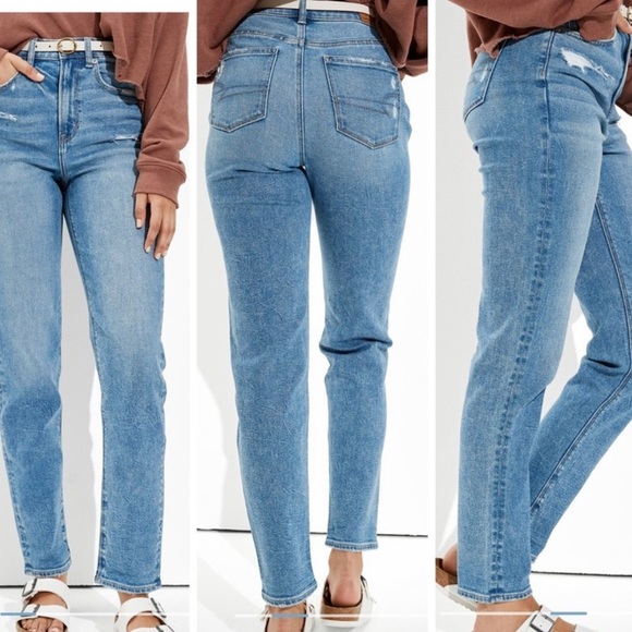 American Eagle Stretch High Rise Straight Leg Mom Jeans, size 0 - Picture 3 of 9